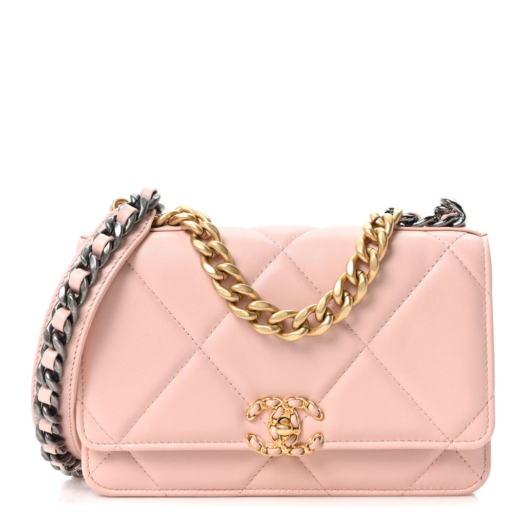Chanel Lambskin Quilted Chanel 19 Wallet On Chain WOC Light Pink