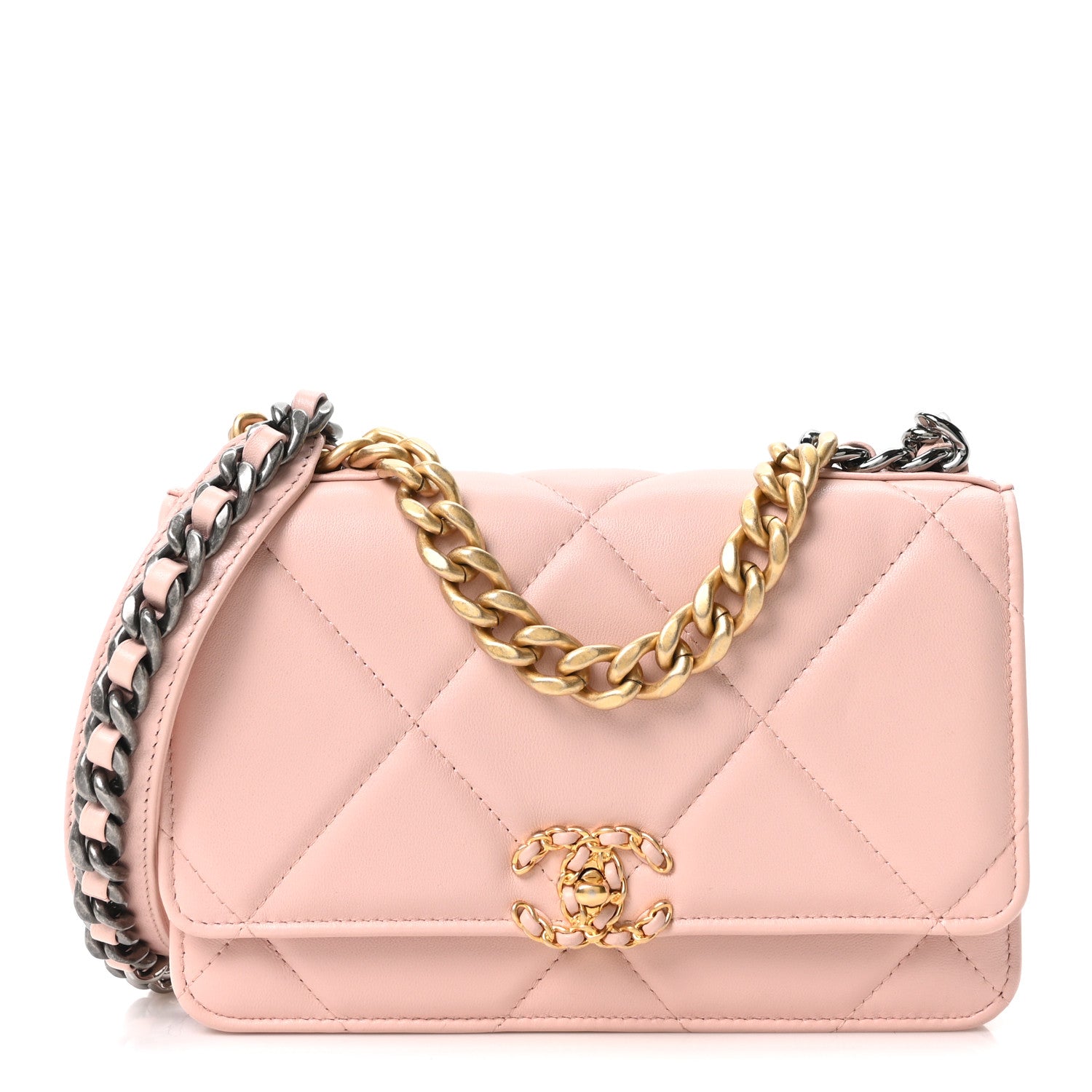 Chanel Lambskin Quilted Chanel 19 Wallet On Chain WOC Light Pink