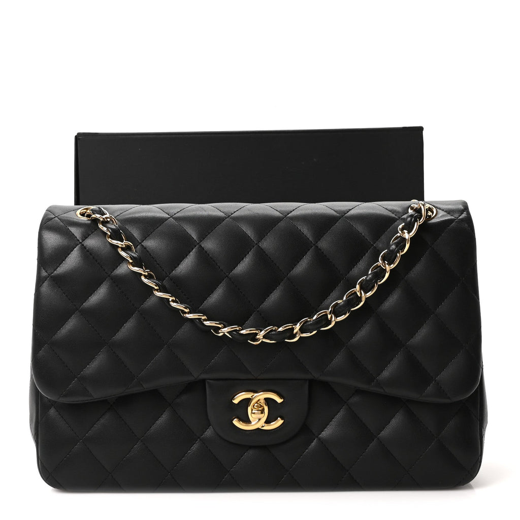 Chanel Lambskin Quilted Jumbo Double Flap Black
