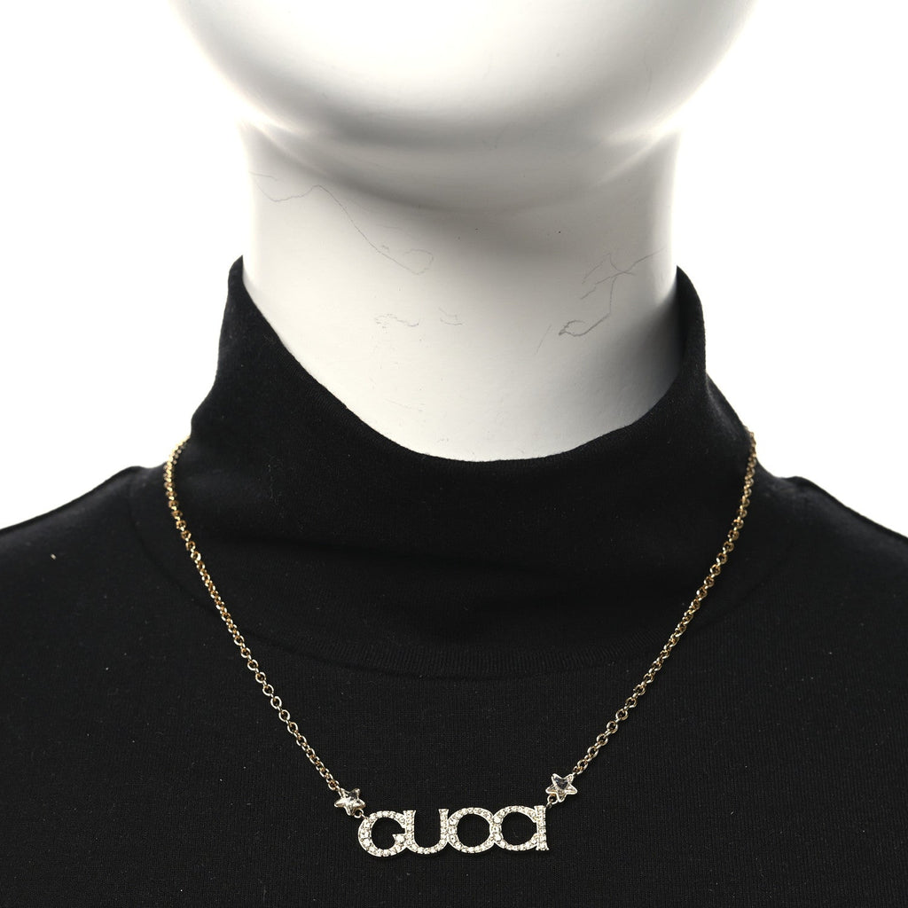 Gucci Crystal Script Necklace Gold