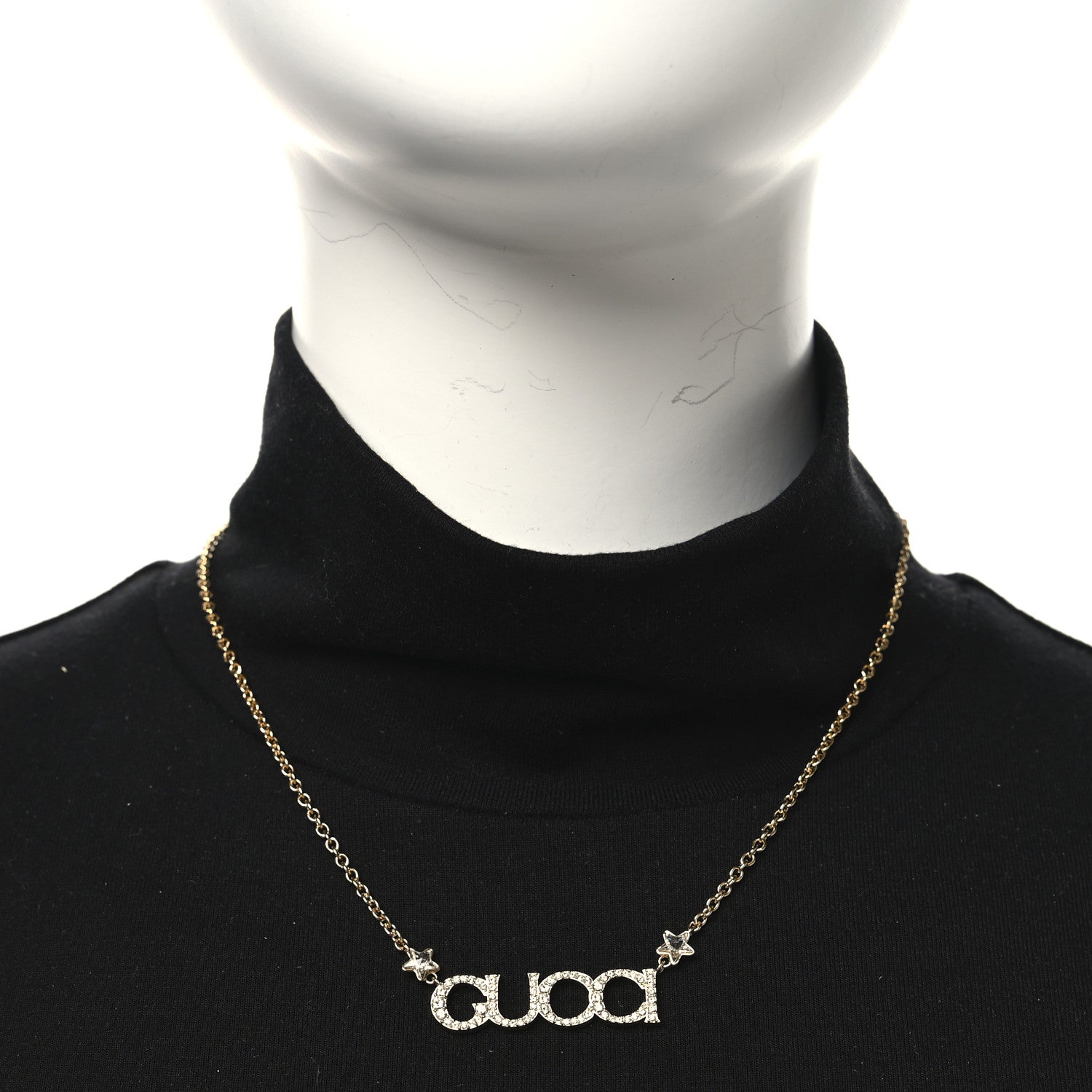 Gucci Crystal Script Necklace Gold
