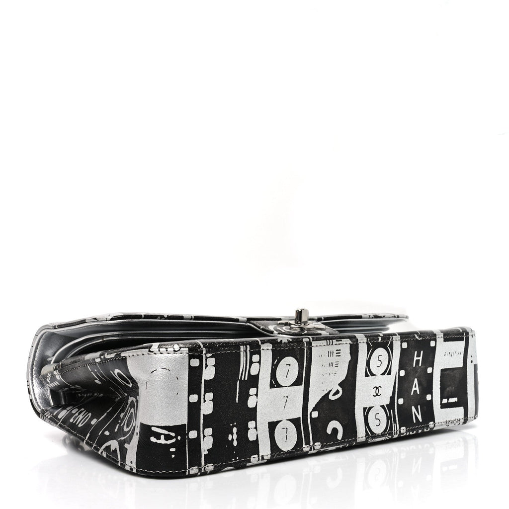 Chanel Lambskin Graffiti Printed Medium Double Flap Black Silver