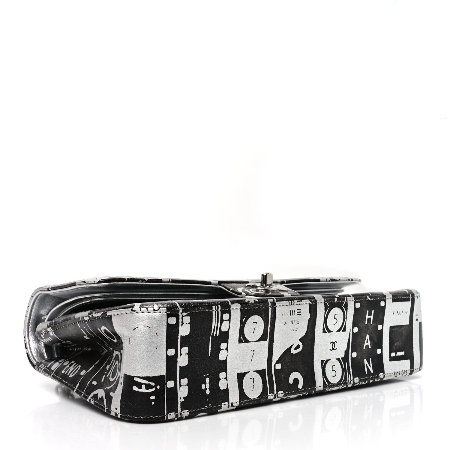 Chanel Lambskin Graffiti Printed Medium Double Flap Black Silver