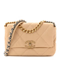 Chanel Shiny Goatskin Quilted Medium Chanel 19 Flap Beige
