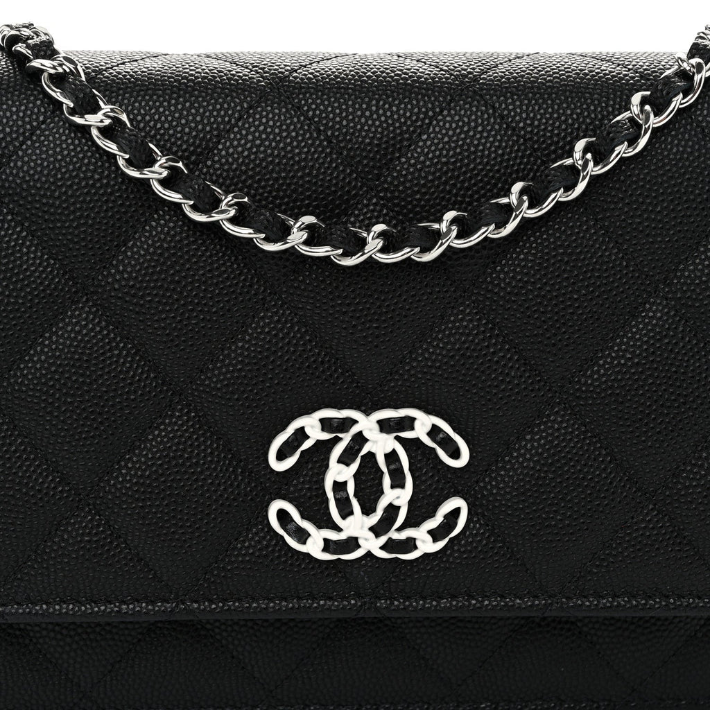 Chanel Caviar Quilted Chanel 19 Wallet On Chain WOC Black White