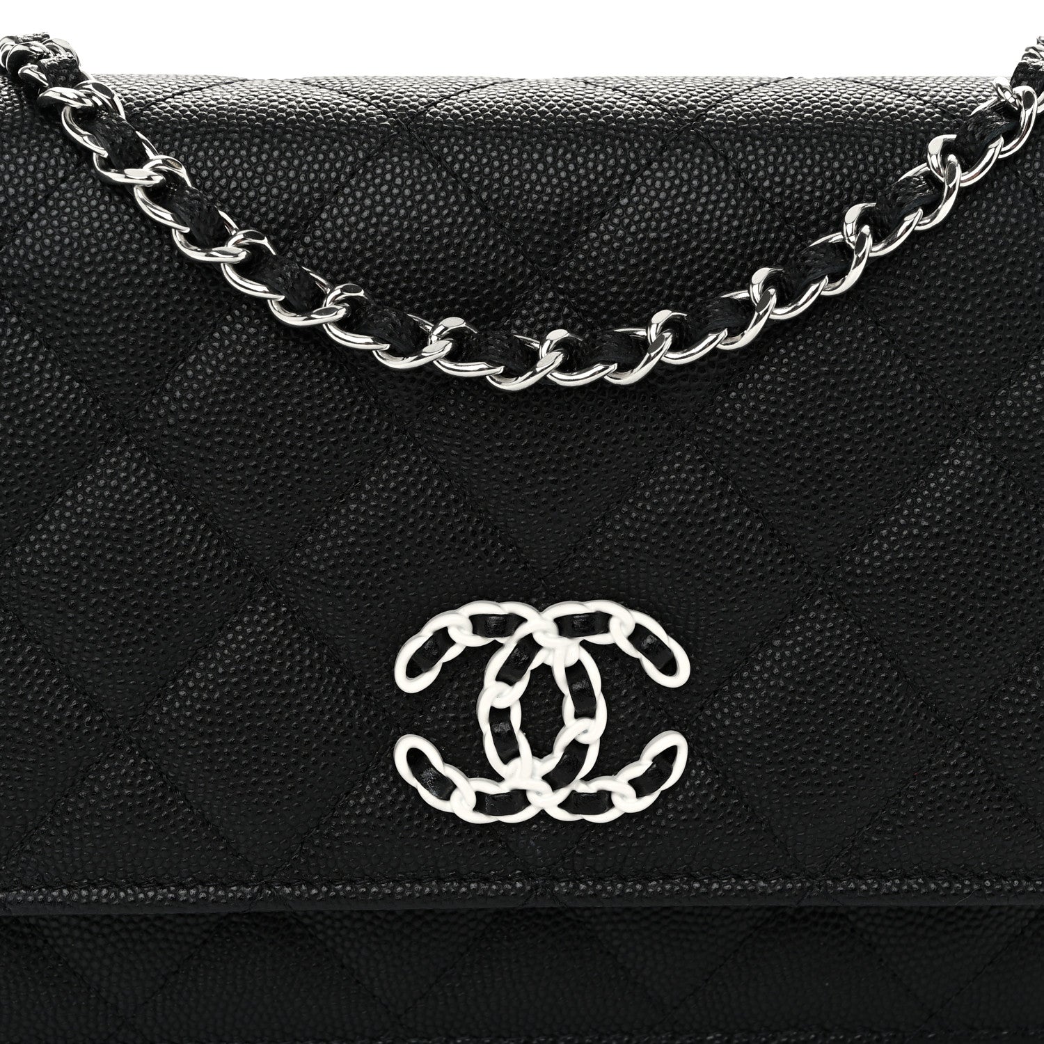 Chanel Caviar Quilted Chanel 19 Wallet On Chain WOC Black White