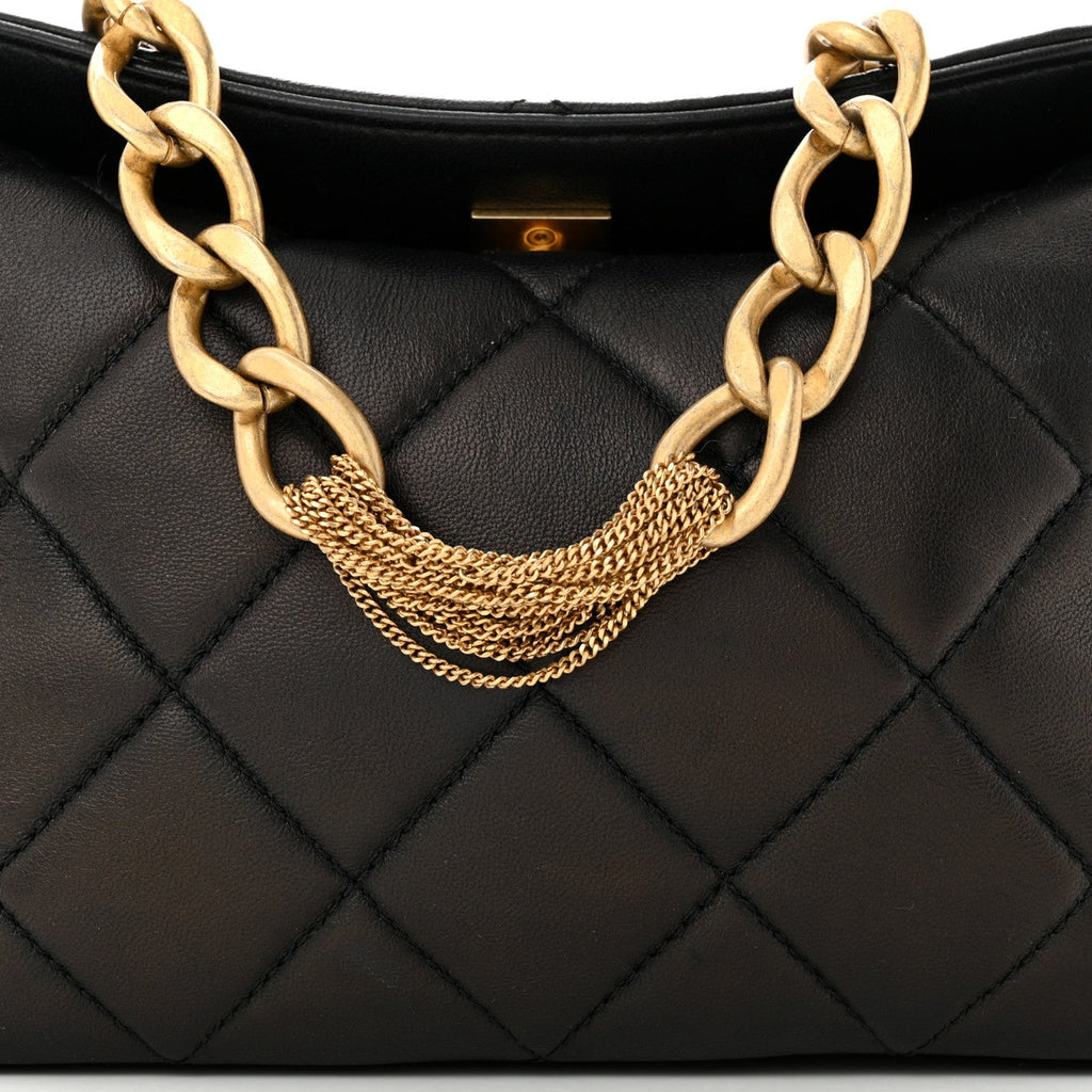 Chanel Lambskin Quilted Small CC Chain Hobo Black