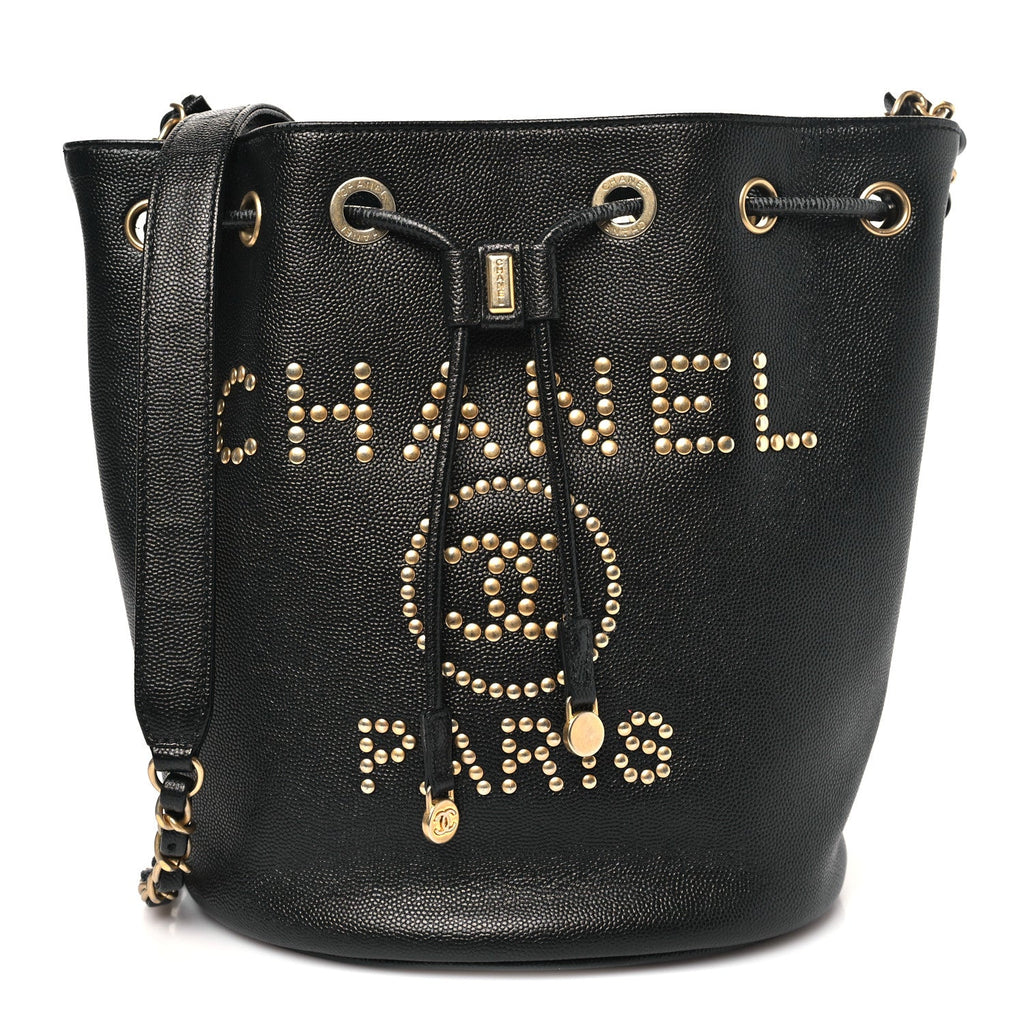 Chanel Caviar Deauville Drawstring Bucket Bag Black