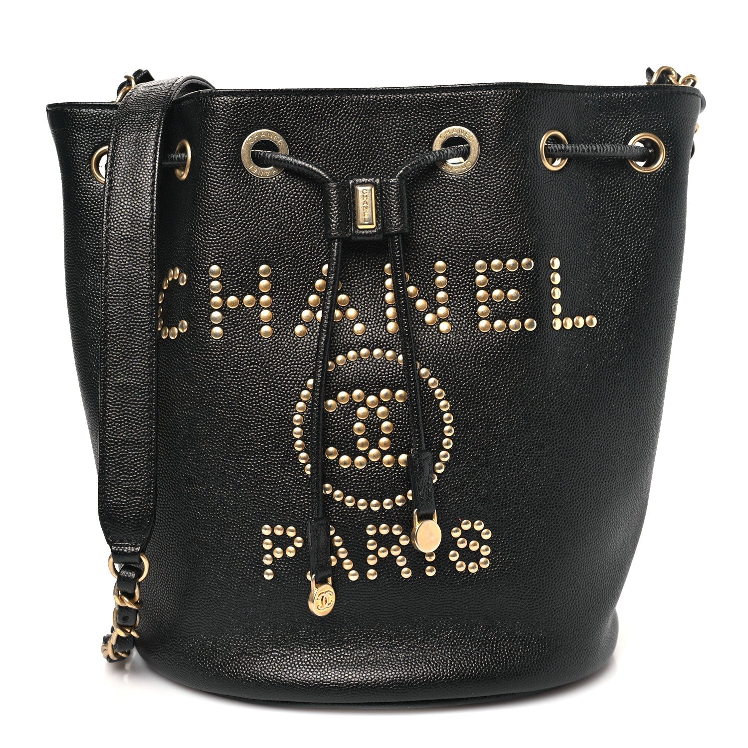 Chanel Caviar Deauville Drawstring Bucket Bag Black