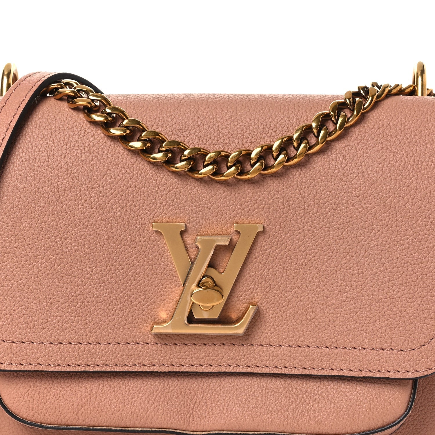 Louis Vuitton Grained Calfskin Lockme Chain Bag PM Rose Silk
