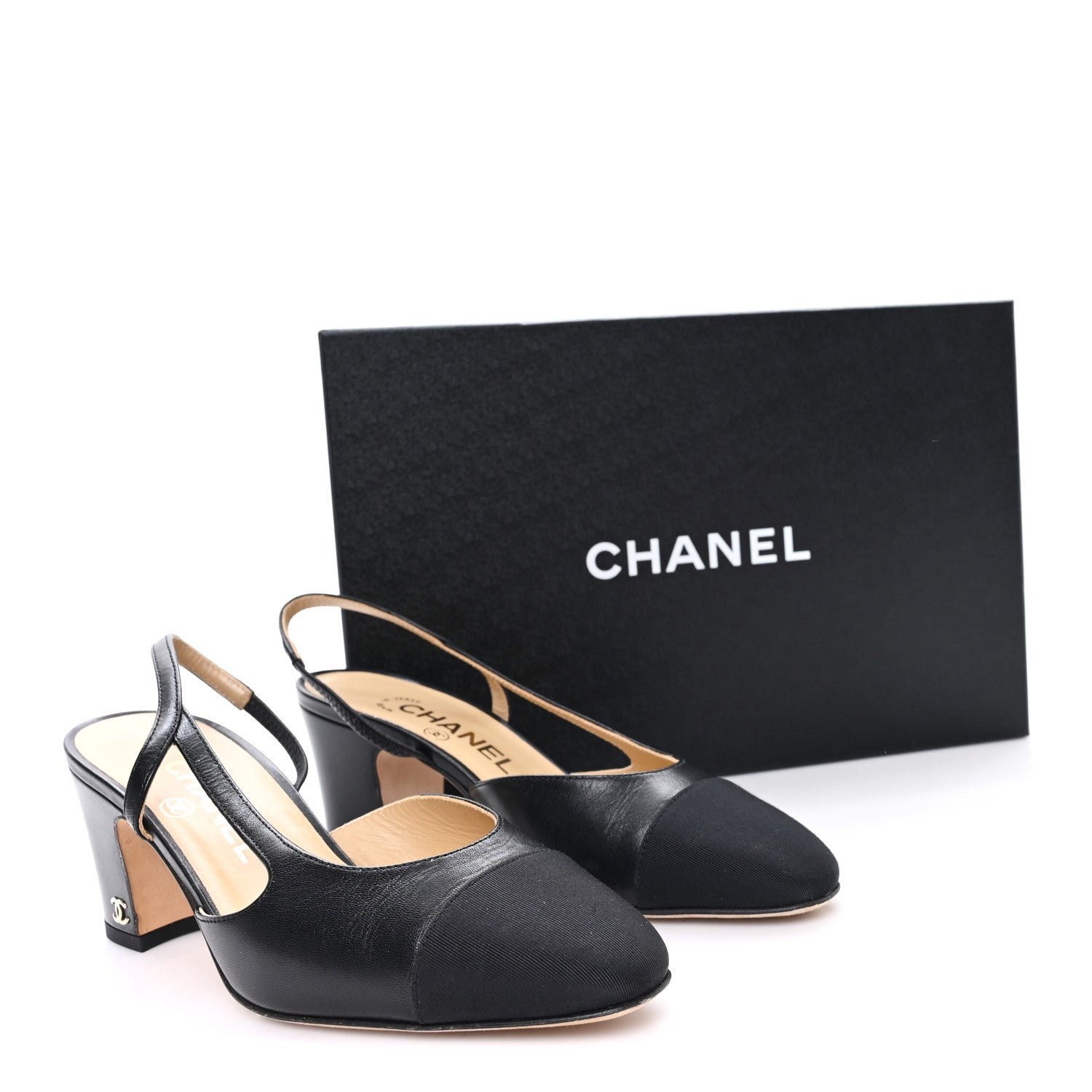 Goatskin Grosgrain Cap Toe CC Slingback Pumps 36 Black