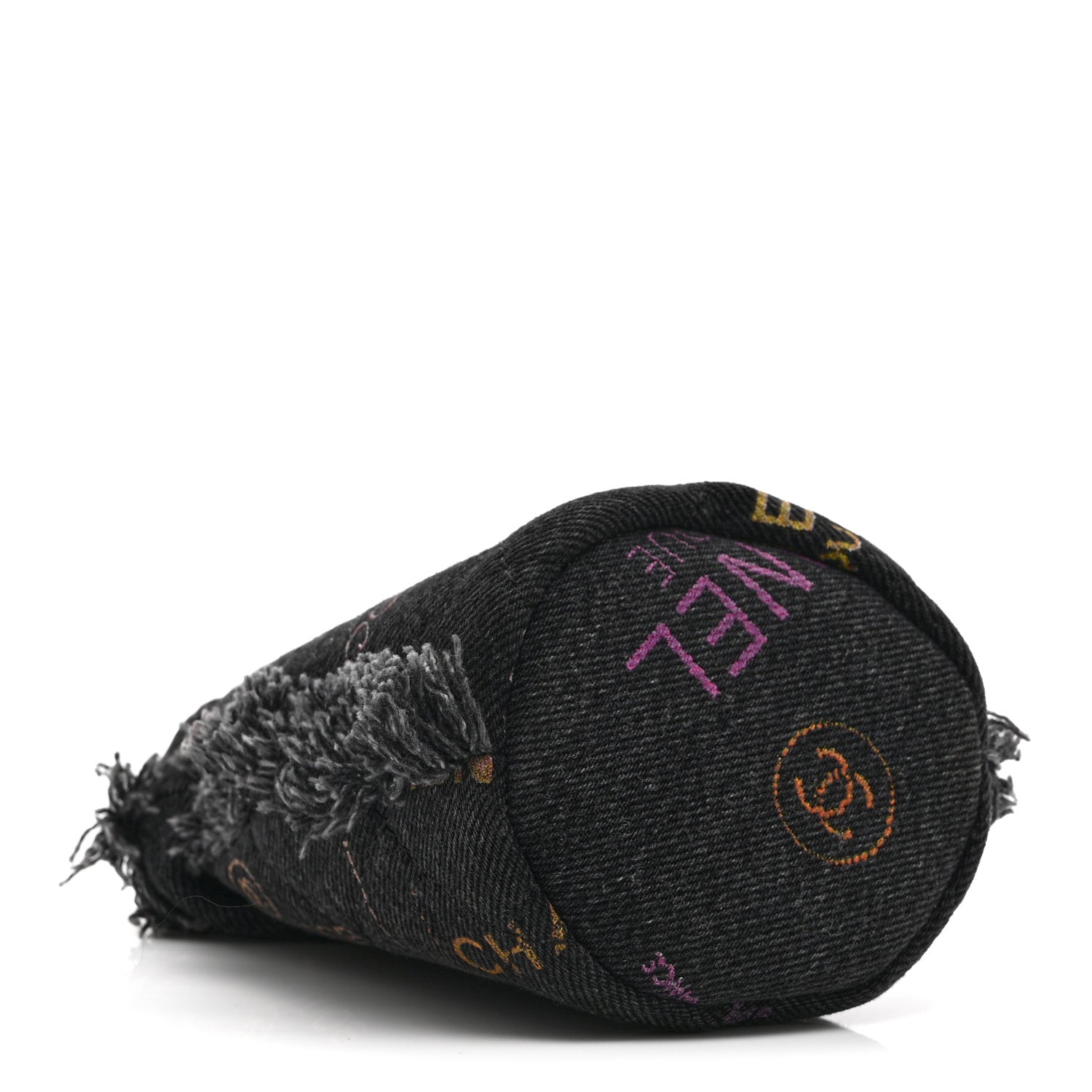 Chanel Denim Quilted Mood Mini Bucket With Chain Black Multicolor