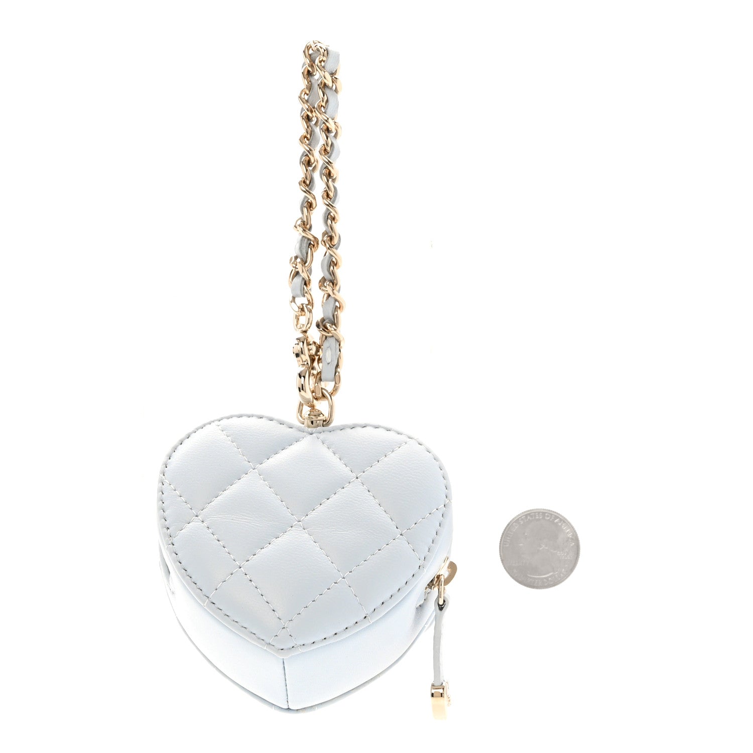 Chanel Lambskin Quilted CC Mini In Love Heart Bag Charm Light Blue