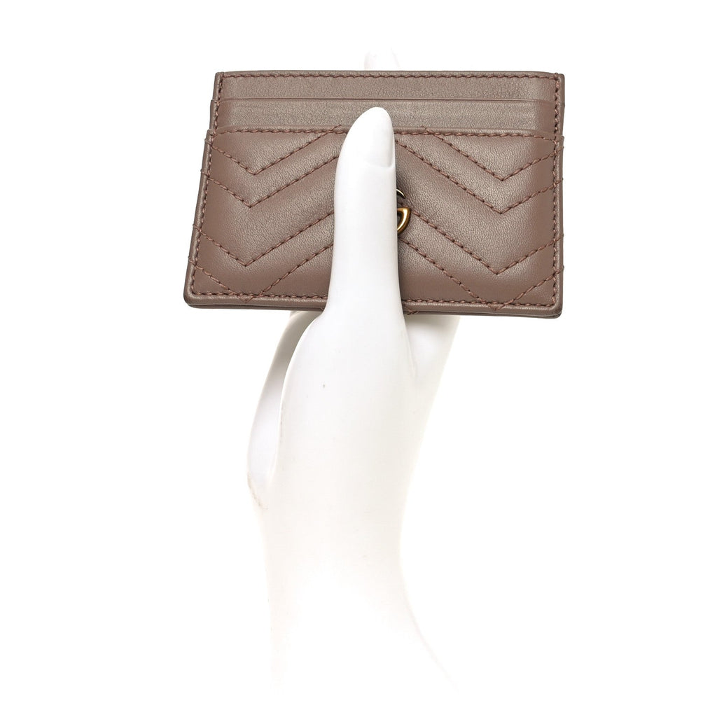 Gucci Calfskin Matelasse GG Marmont Card Holder Porcelain Rose