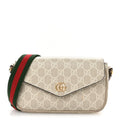 Gucci GG Supreme Monogram Textured Dollar Calfskin Web Mini Ophidia Envelope Shoulder Bag Beige Mystic White Oatmeal