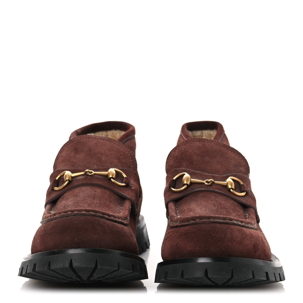 Gucci Suede Shearling Mens Harald Horsebit Ankle Boots 12 Light Brown Butterscotch