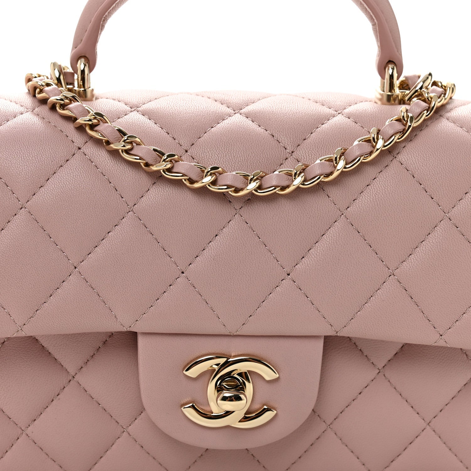 Chanel Lambskin Quilted Mini Top Handle Rectangular Flap Light Pink