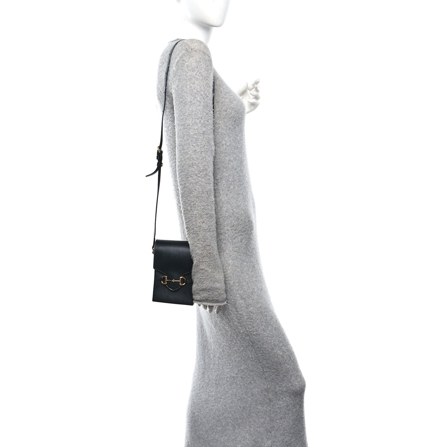 Gucci Boarded Plutone Calfskin Mini Horsebit 1955 Crossbody Bag Black