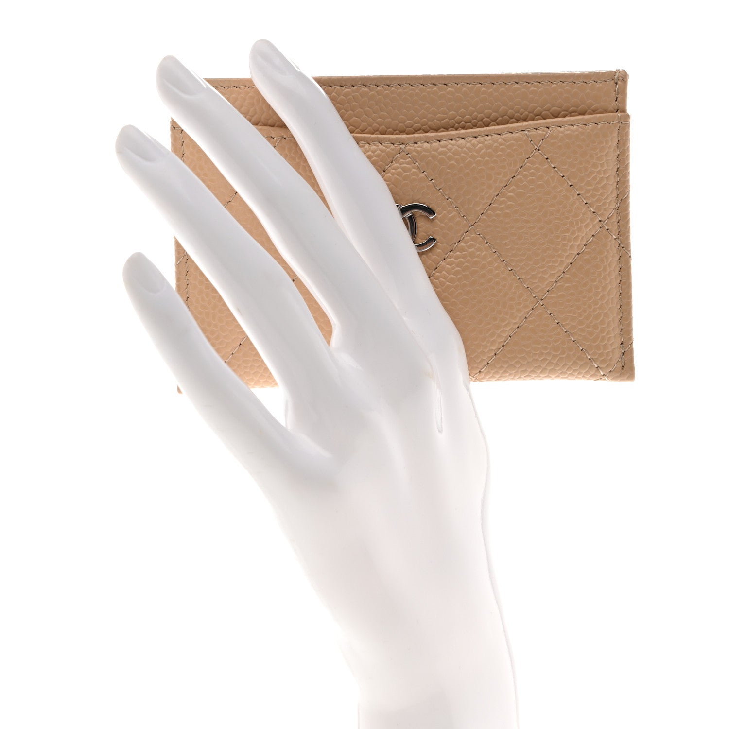 Caviar Quilted Card Holder Beige