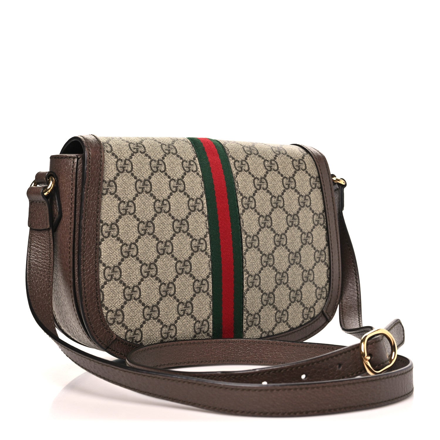 Gucci GG Supreme Monogram Web Small Ophidia Flap Messenger Bag Brown