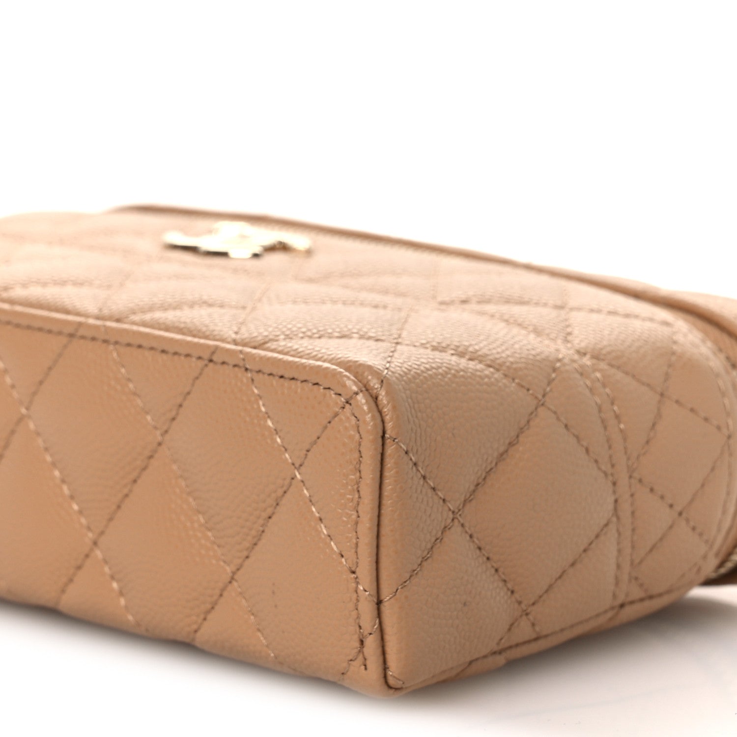 Caviar Quilted Trendy Handle Slim Vanity Beige
