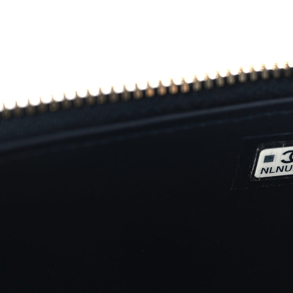 Chanel Denim Quilted Vanity Case With Chain Dark Blue