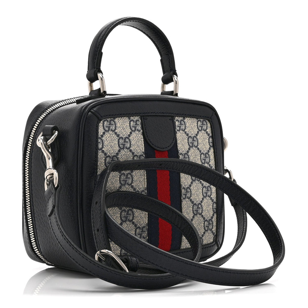 Gucci GG Supreme Monogram Mini Ophidia Top Handle Square Shoulder Bag Beige Blue