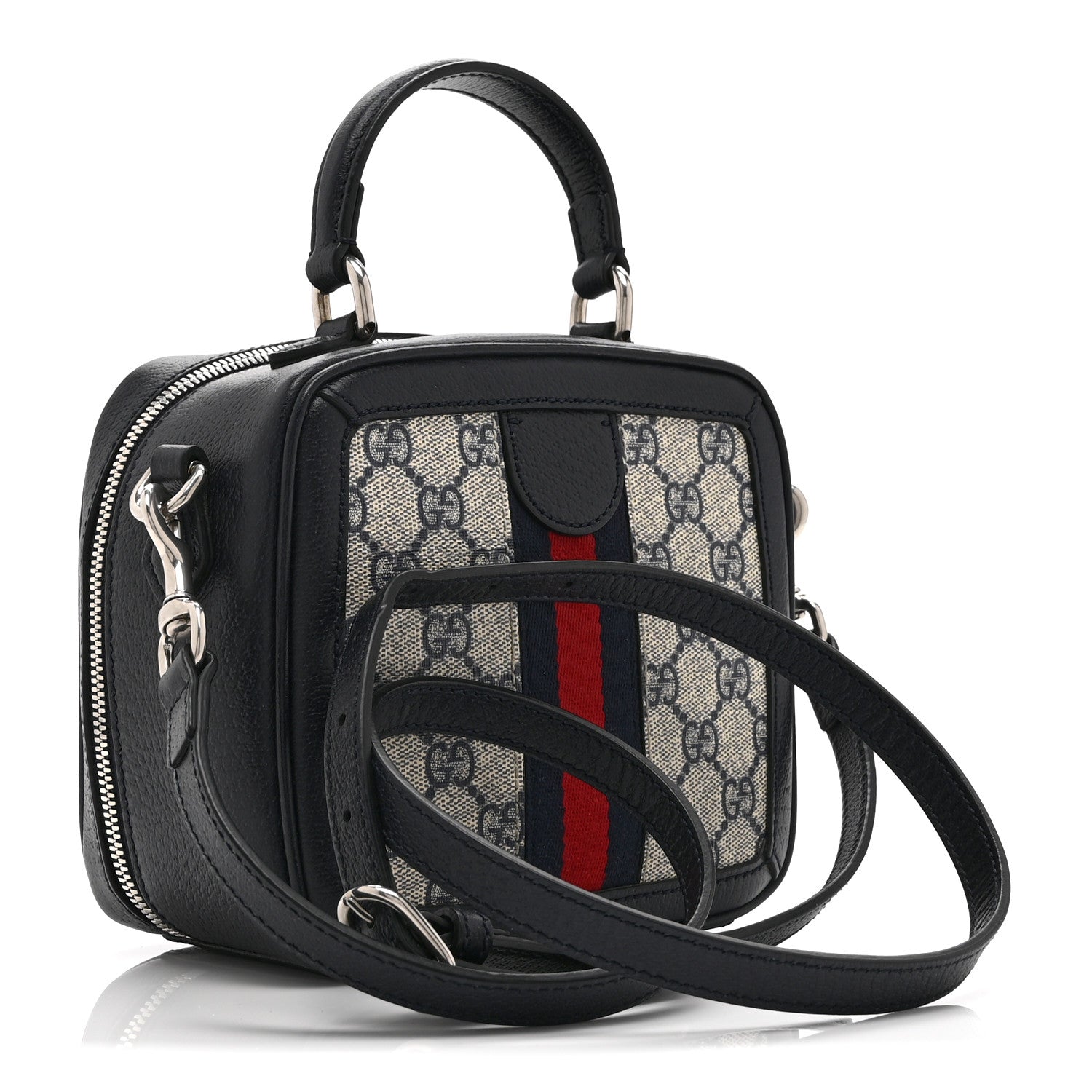 Gucci GG Supreme Monogram Mini Ophidia Top Handle Square Shoulder Bag Beige Blue