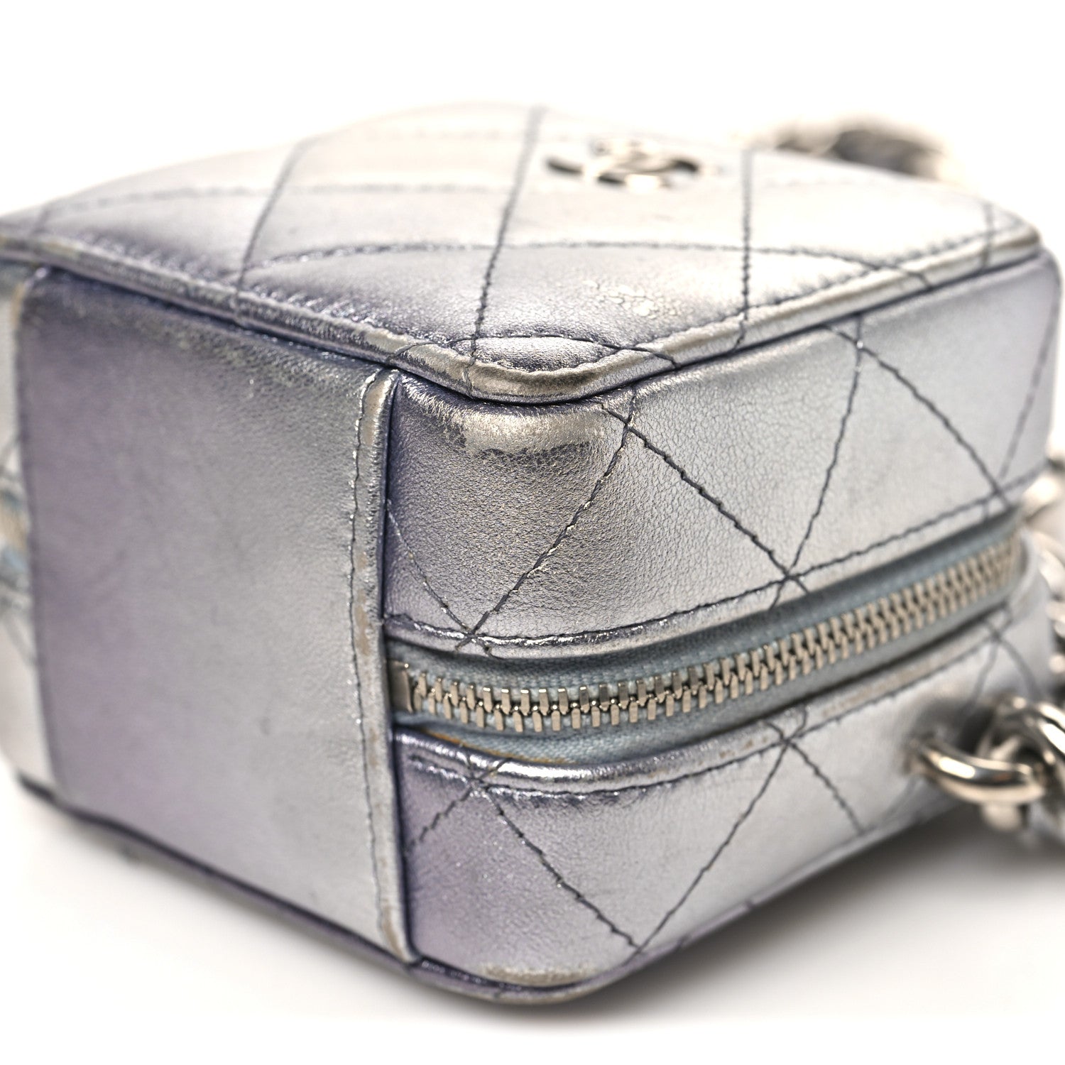 Chanel Gradient Metallic Lambskin Quilted Like A Wallet Clutch With Chain Silver Purple
