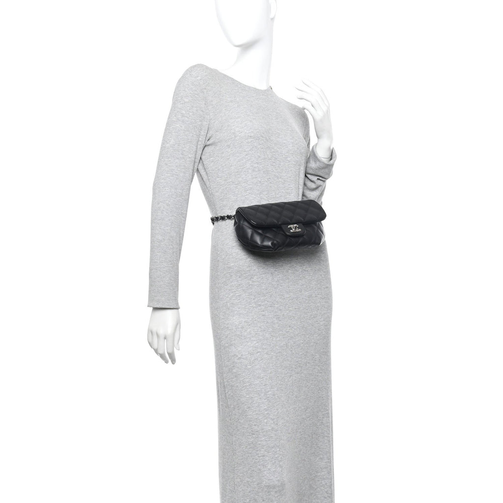 Chanel Calfskin Quilted CC Uniform Flap Belt Bag Black