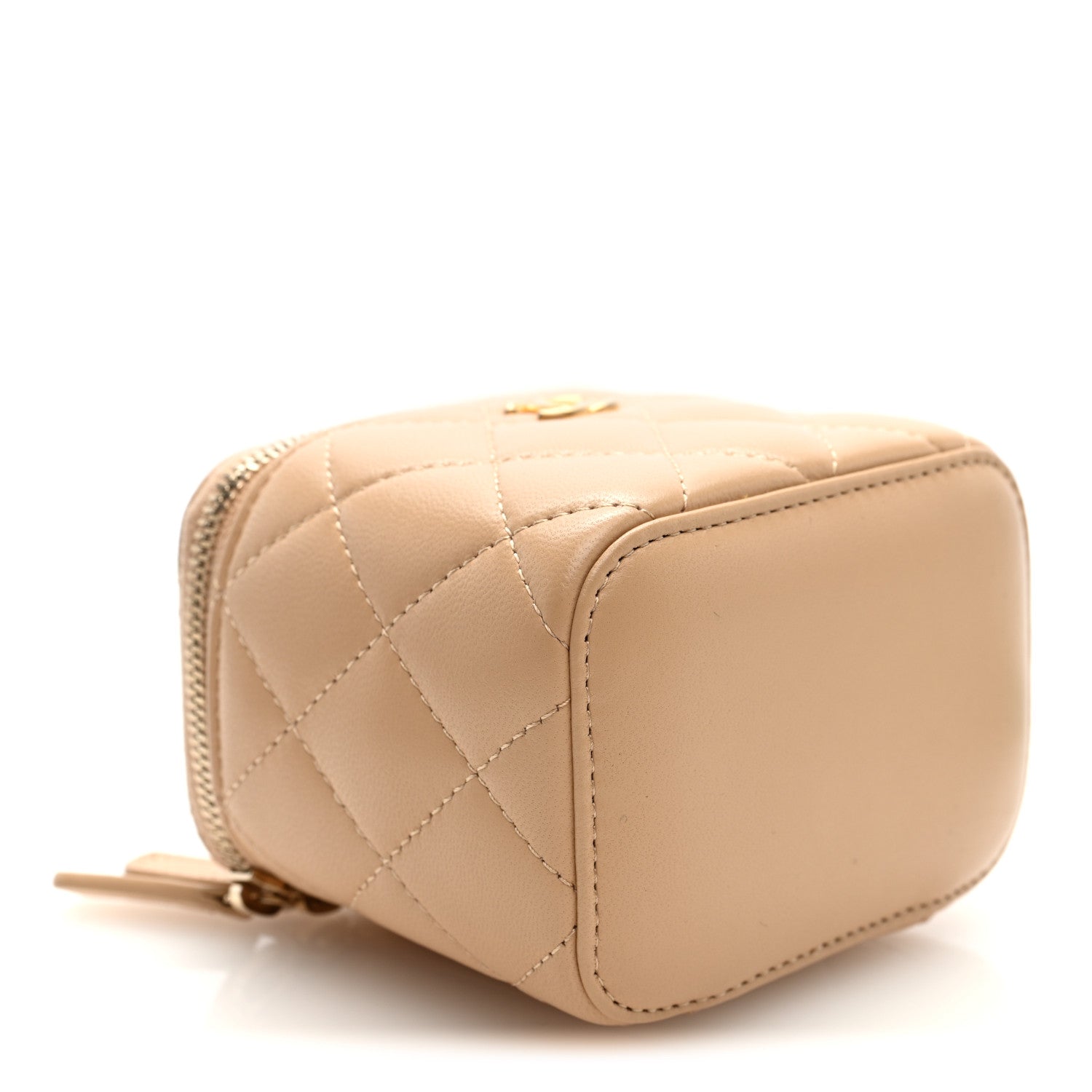 Chanel Lambskin Quilted Pearl Crush Mini Vanity Case With Chain Beige