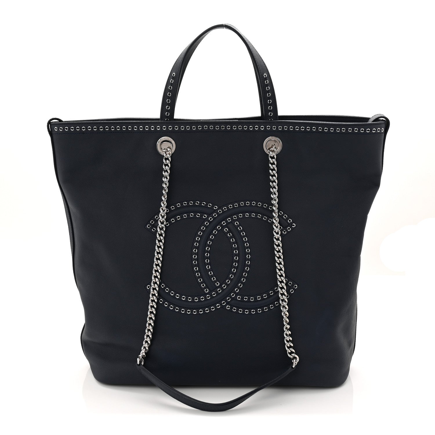 Chanel Calfskin Large Coco Eyelets Shopping Tote Navy