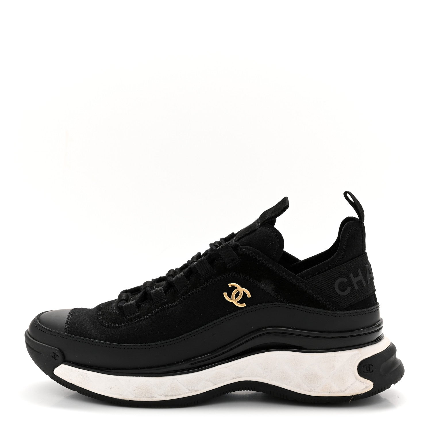 Chanel Velvet Calfskin Mixed Fibers CC Sneakers 38 Black