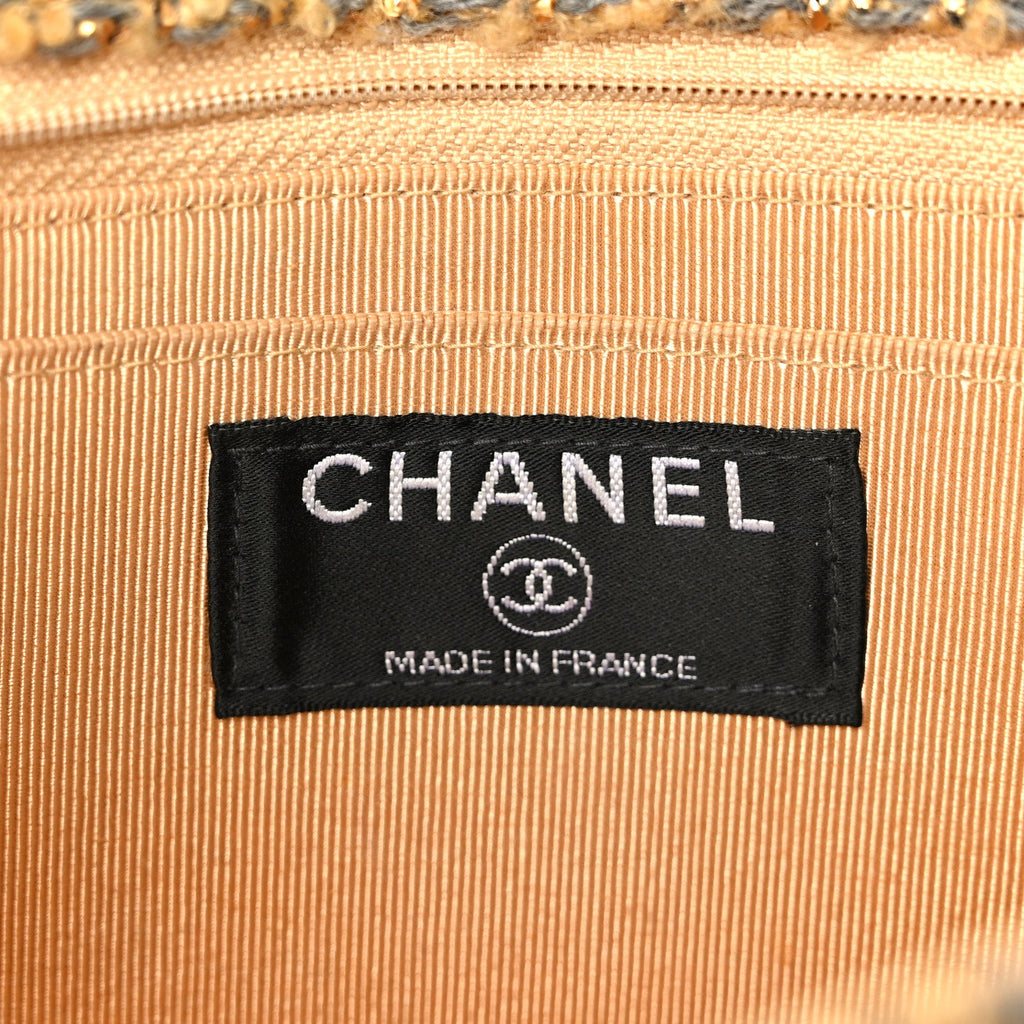 Chanel Metallic Tweed Quilted Medium Single Flap Beige Grey Gold