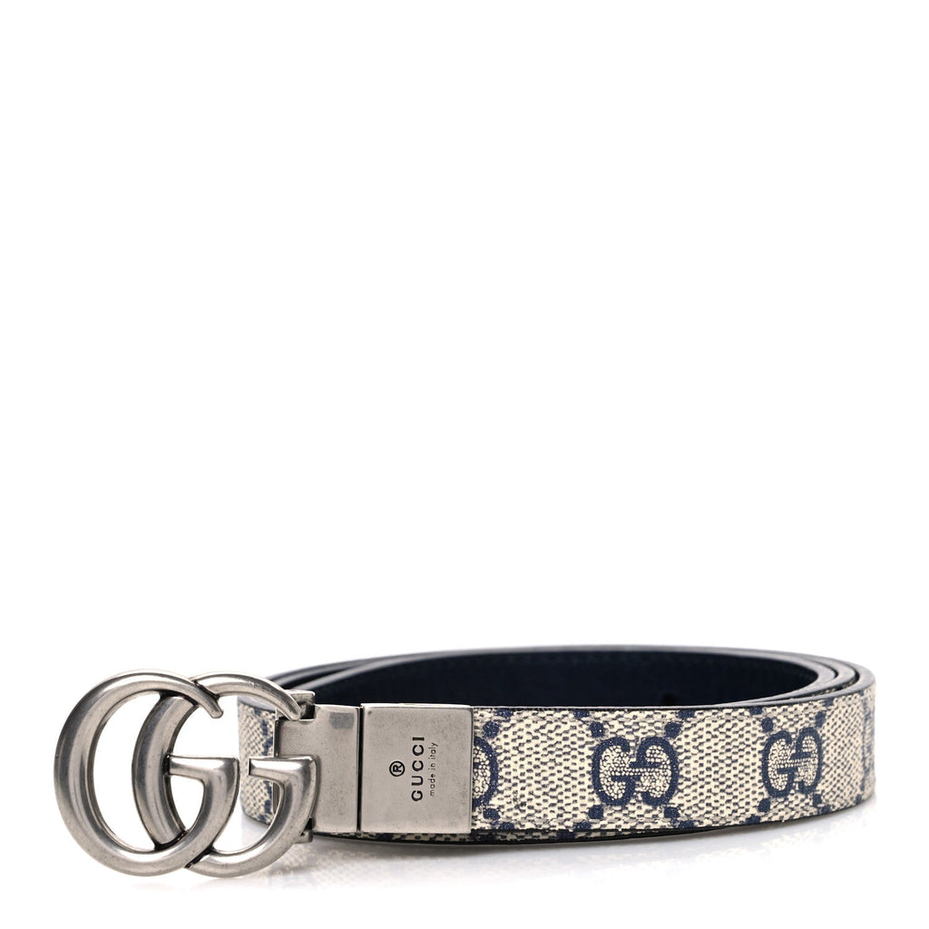 Gucci Calfskin GG Supreme Monogram Double G Reversible 20mm Belt  80 32 Beige Ebony Black