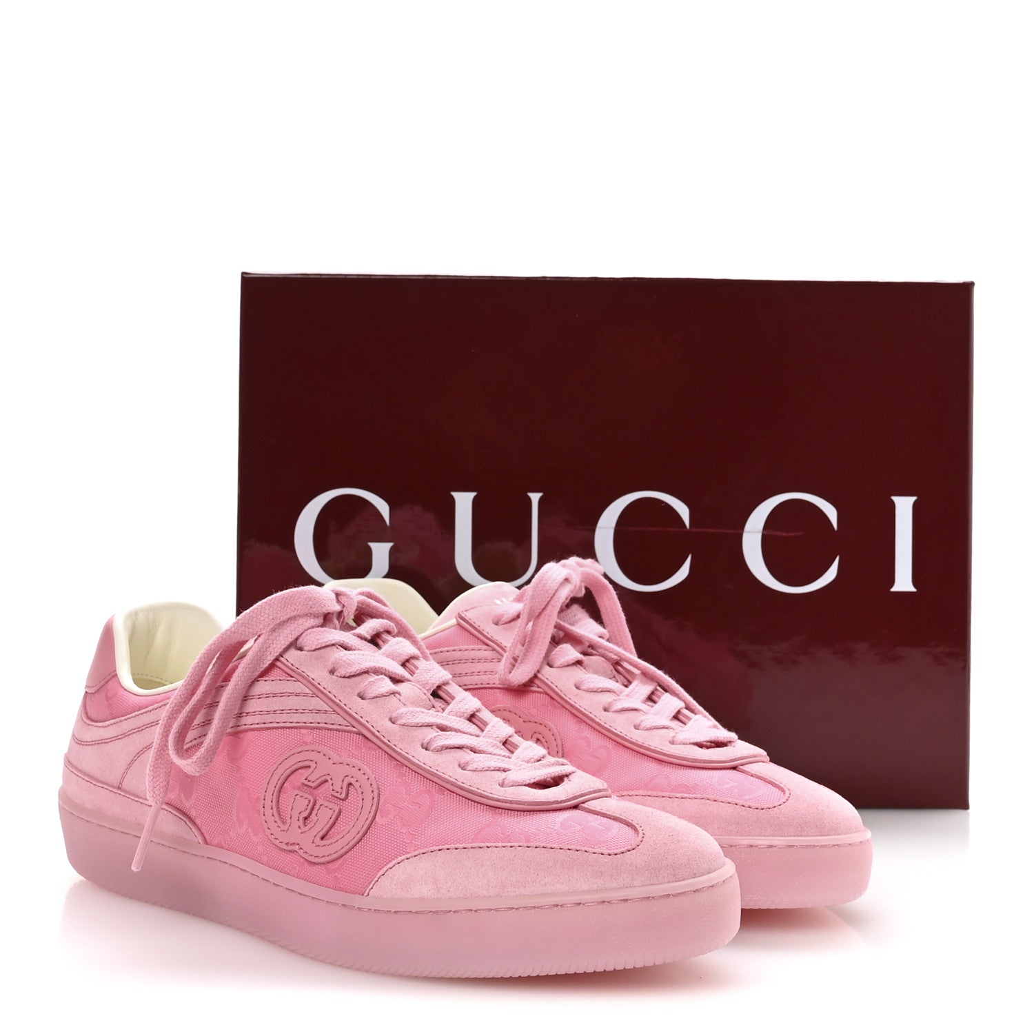 Gucci Suede Sweet GG Monogram Womens G75 Sneakers 39 Butterfly Pink