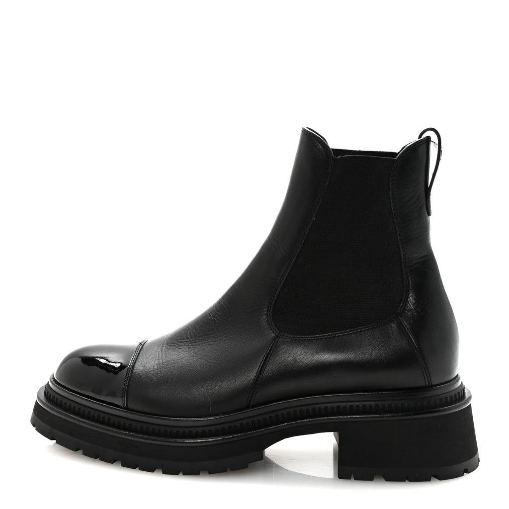 Calfskin Patent Cap Toe Ankle Boots 39.5 Black