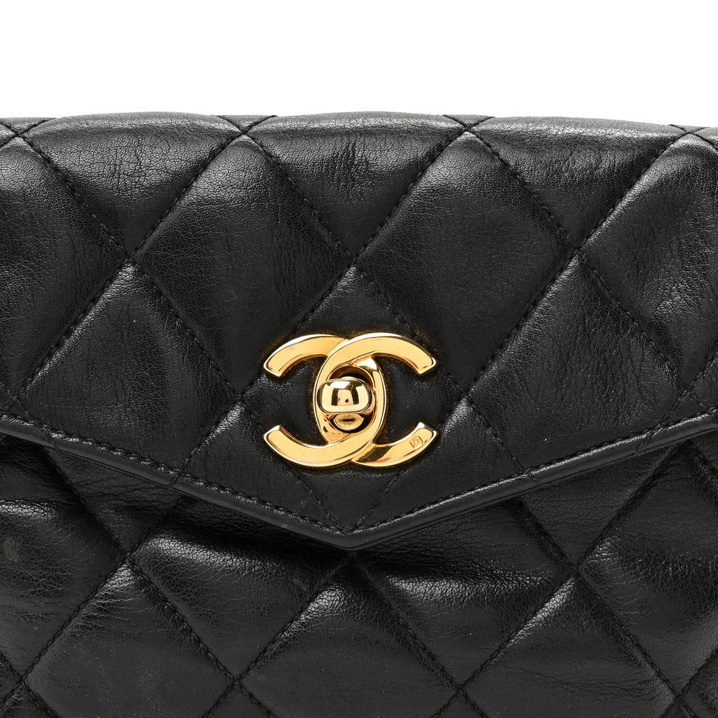 Lambskin Quilted Flap Waist Belt Bag 75 30 Black