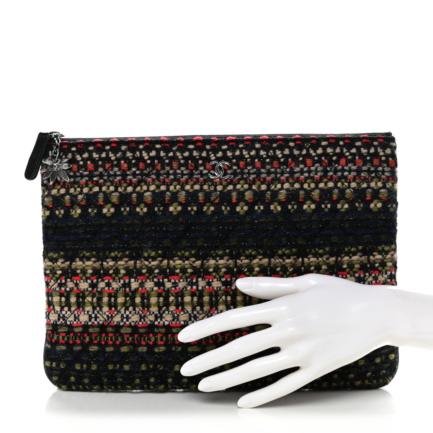 Chanel Tweed Quilted Medium Cosmetic Case Black Multicolor