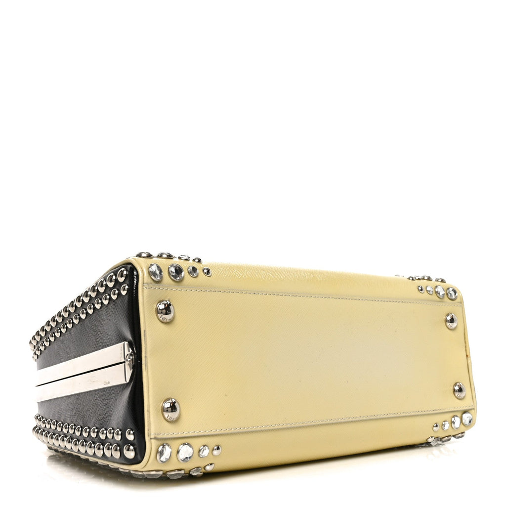 Prada Saffiano Lux Crystal Pyramid Bag Talco Black