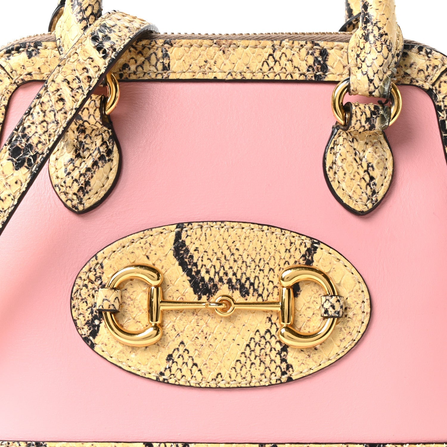 Gucci Snakeskin Boarded Plutone Calfskin Mini Horsebit 1955 Top Handle Bag Wild Rose Beige