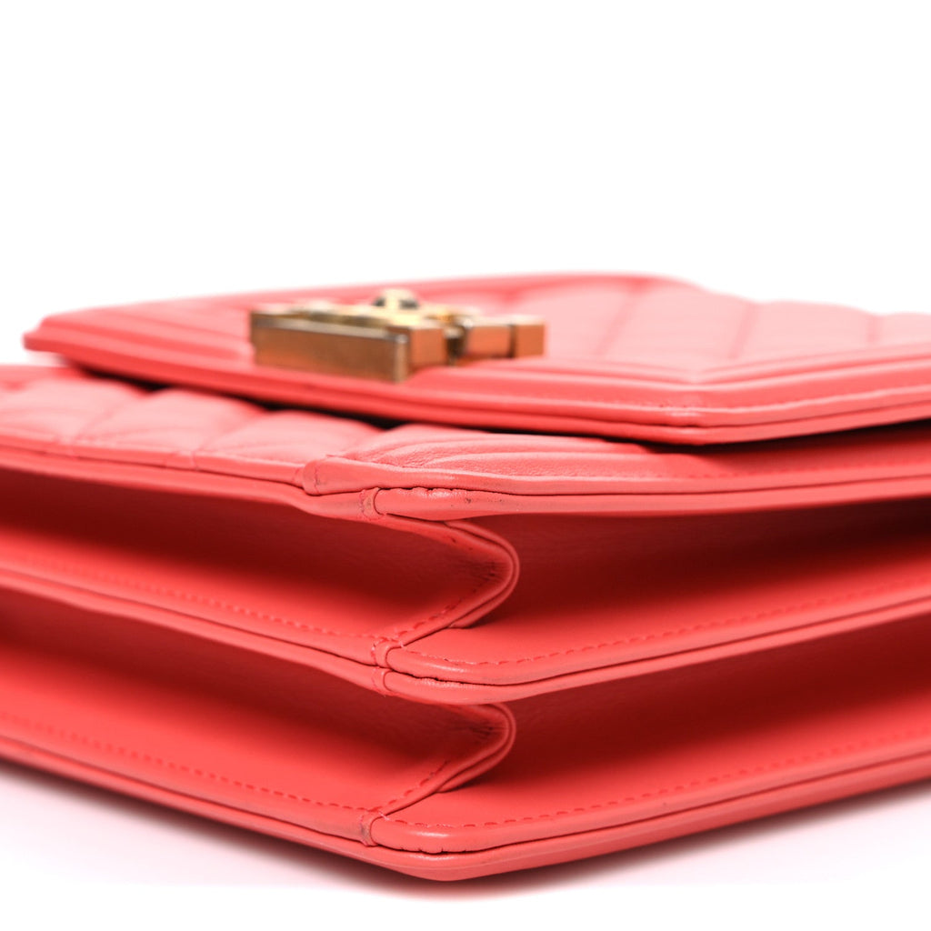 Chanel Calfskin Quilted North South Boy Flap Coral