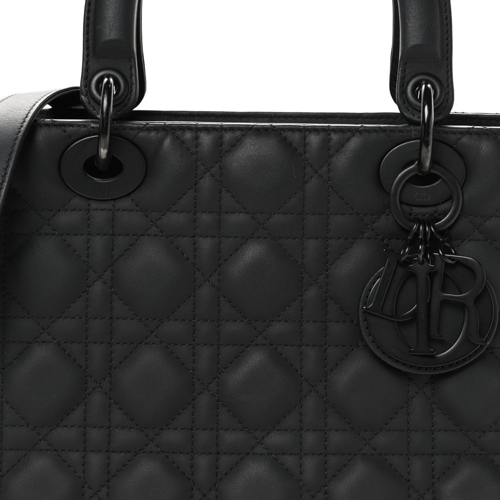 Christian Dior Ultra Matte Calfskin Cannage Medium Lady Dior Black