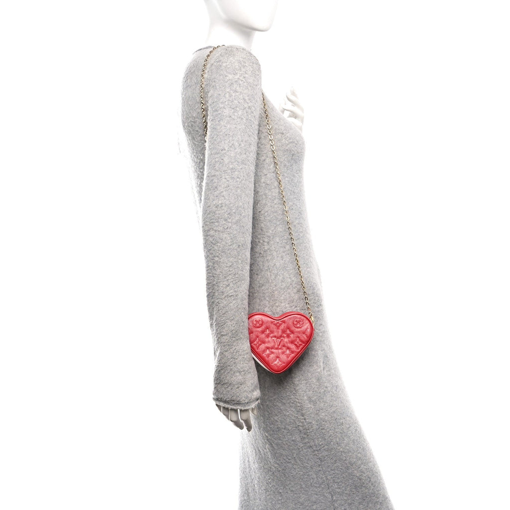 Louis Vuitton Lambskin Embossed Monogram Fall In Love Sac Coeur Heart Chain Bag Lipstick Red