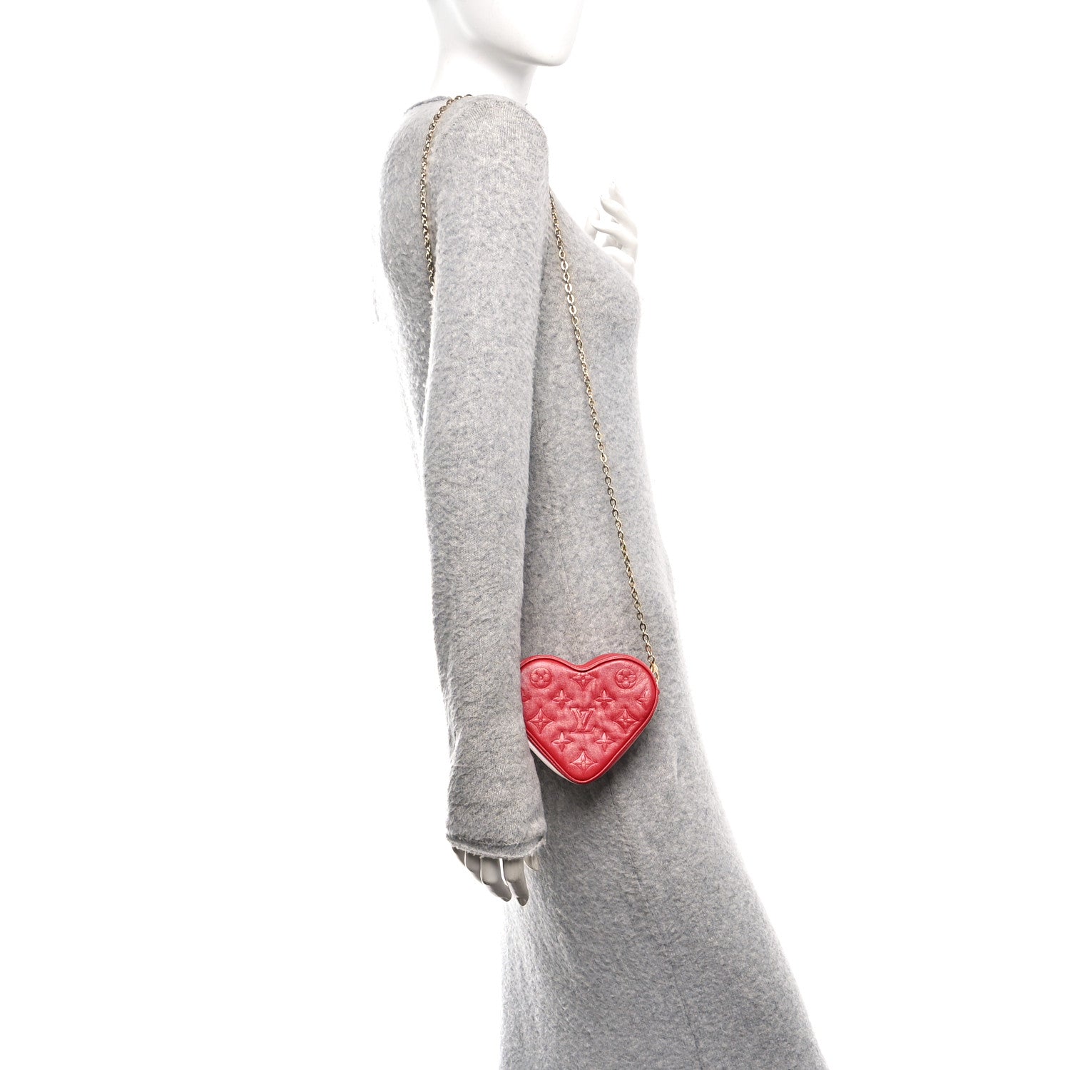 Louis Vuitton Lambskin Embossed Monogram Fall In Love Sac Coeur Heart Chain Bag Lipstick Red