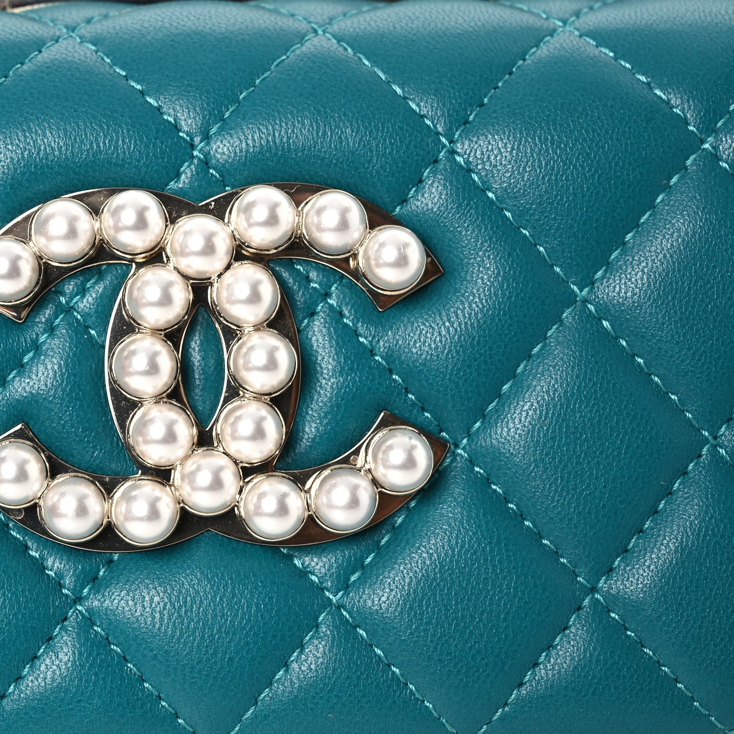 Chanel Lambskin Quilted Pearl CC Vanity Case Turquoise