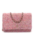 Chanel Tweed Quilted Wallet On Chain WOC Pink