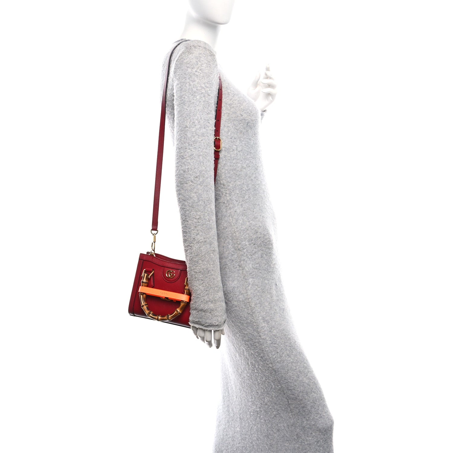 Gucci Wonka Grain Calfskin Mini Diana Tote Bag Dark Red Orange Fluo