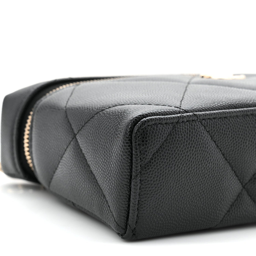 Chanel Caviar Quilted Top Handle Slim Vanity With Chain Black