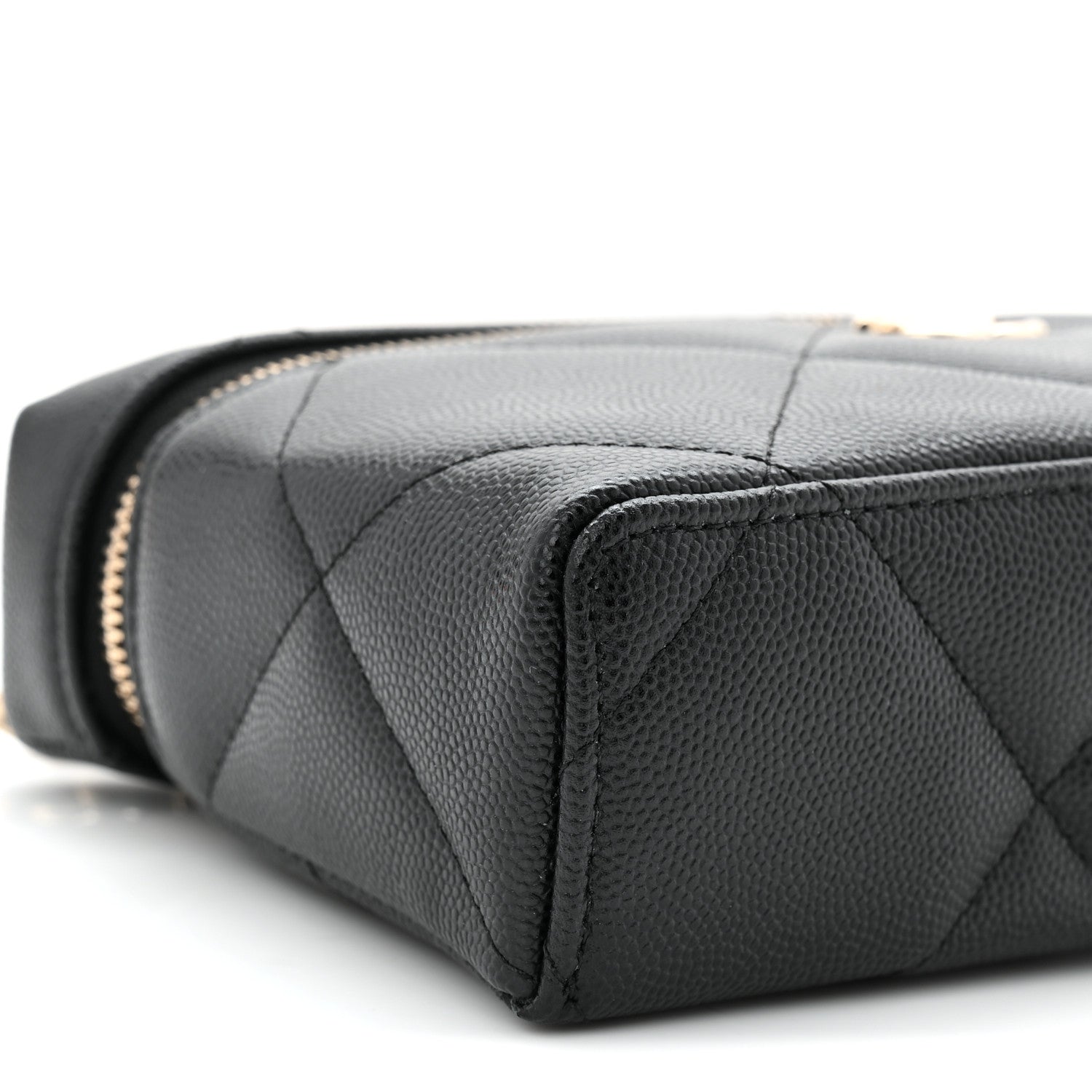 Chanel Caviar Quilted Top Handle Slim Vanity With Chain Black